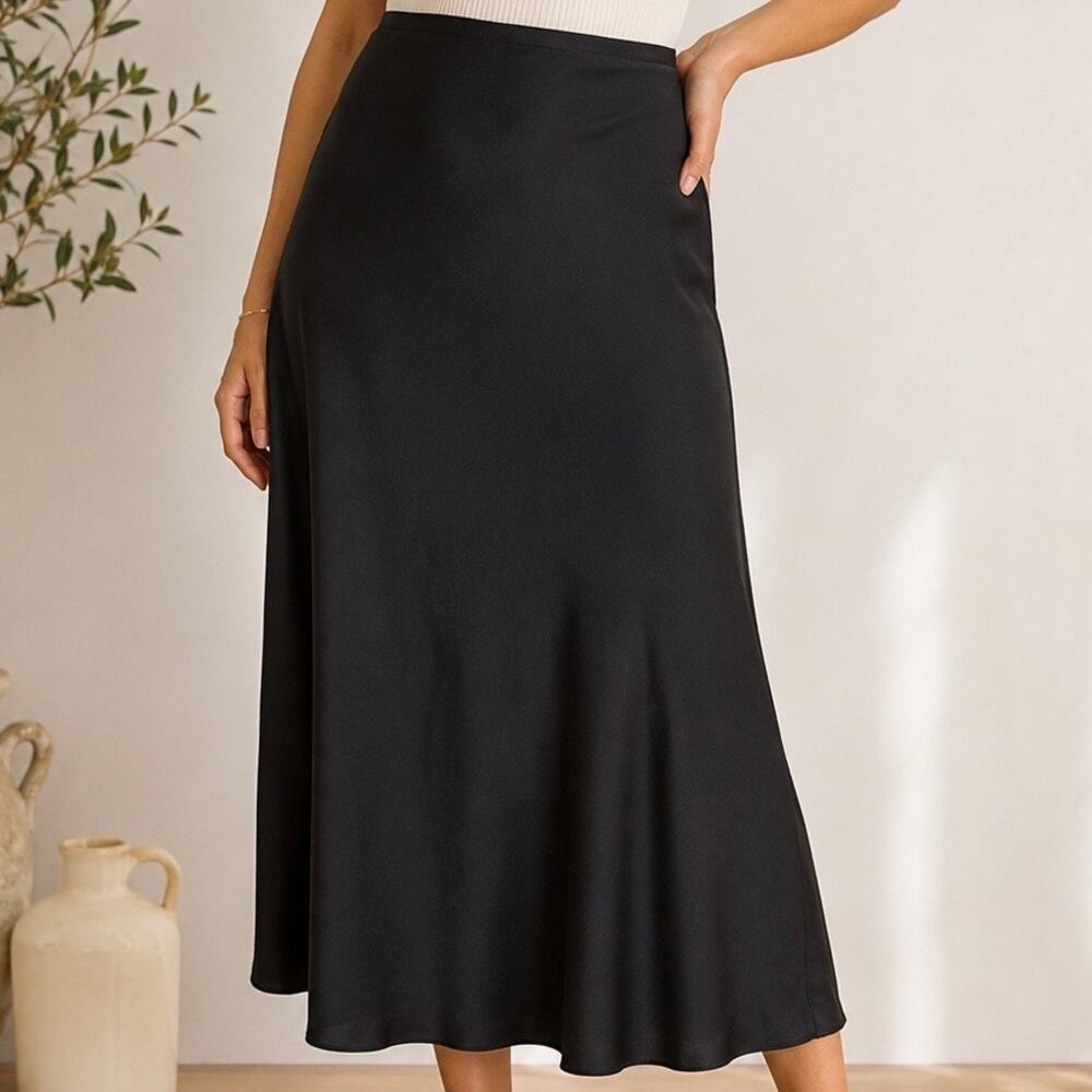 OLD NAVY | Black Satin Midi Maxi Skirt Minimalist Slip Style Pull-on Y2K | XXL